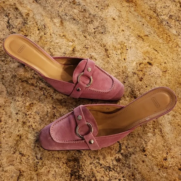 Coach Pink Suede Mule Sandals. Buckle - Picture 9 of 16